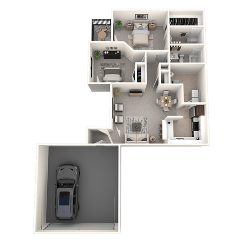 Floor plan for 2 beds, 2 baths, 1145 sqft